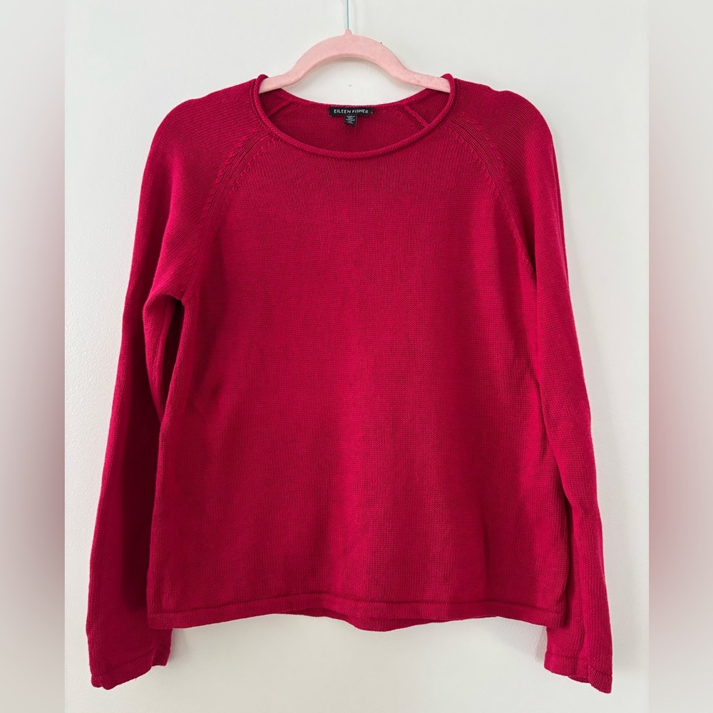 Eileen Fisher Fuchsia Sweater XS Organic Cotton/lyocell Blend Rollneck
